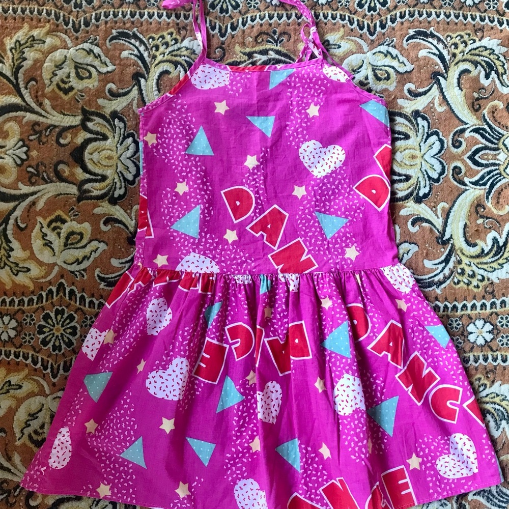 80's Vintage Pink Neon "Dance" Theme Summer Tank Girls Dress St. Michael